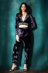 Buy_Sawan Gandhi_Purple Velvet Embroidered Cut Dana Lapel Collar Cropped Jacket With Pant _at_Aza_Fashions