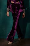 Sawan Gandhi_Purple Velvet Embroidered Cut Dana Cut-out Twist Jacket With Bell-bottom Pant _Online_at_Aza_Fashions