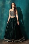 Buy_Sawan Gandhi_Green Velvet Embroidered Cut Dana Sweetheart Floral Hem Lehenga With Corset _at_Aza_Fashions