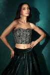 Shop_Sawan Gandhi_Green Velvet Embroidered Cut Dana Sweetheart Floral Hem Lehenga With Corset _at_Aza_Fashions