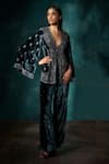 Buy_Sawan Gandhi_Green Velvet Embroidered Cut Dana V-neck Jacket With Flared Pant _at_Aza_Fashions