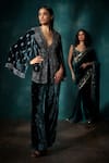 Sawan Gandhi_Green Velvet Embroidered Cut Dana V-neck Jacket With Flared Pant _Online_at_Aza_Fashions