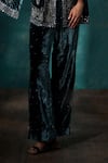 Buy_Sawan Gandhi_Green Velvet Embroidered Cut Dana V-neck Jacket With Flared Pant _Online_at_Aza_Fashions