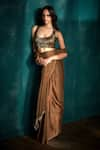 Buy_Sawan Gandhi_Brown Georgette Chiffon Embroidered Plain Saree With Sequin Embellished Blouse _at_Aza_Fashions