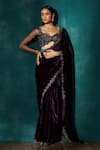 Buy_Sawan Gandhi_Wine Velvet Embroidered Cut Dana Sweetheart Border Saree With Blouse _at_Aza_Fashions