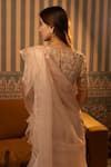 Dajwaree_Peach Soft Net Embroidery Floral Chamomile Zari Ruffled Pre-draped Saree Set _Online_at_Aza_Fashions