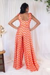 Shop_Lavina sippy_Orange Silk Print Chevron Sweetheart Neck Pattern Jumpsuit _at_Aza_Fashions