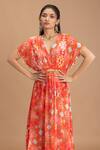 Shop_Lavina sippy_Orange Crepe Print Floral V Neck Kaftan _at_Aza_Fashions