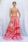 Buy_Lavina sippy_Pink Silk Print Mirror Sweetheart Abstract Floral Layered Lehenga With Blouse _at_Aza_Fashions