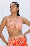 Lavina sippy_Orange Silk Print Chevron Round Neck Layered Lehenga With Blouse _Online_at_Aza_Fashions