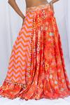 Buy_Lavina sippy_Orange Silk Print Chevron Round Neck Layered Lehenga With Blouse _Online_at_Aza_Fashions