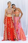 Lavina sippy_Orange Silk Embellished Mirror Halter Neck Patchwork Lehenga With Blouse _Online_at_Aza_Fashions