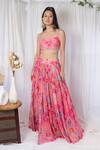 Buy_Lavina sippy_Pink Chanderi Embellished Botanical Scoop Printed Lehenga With Blouse _at_Aza_Fashions