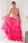 Buy_Lavina sippy_Pink Georgette Embellished Mirror V Neck Waist Layered Lehenga With Blouse _at_Aza_Fashions