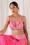 Shop_Lavina sippy_Pink Georgette Embellished Mirror V Neck Waist Layered Lehenga With Blouse _at_Aza_Fashions