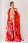 Buy_Lavina sippy_Orange Dupion Silk Hand Embroidered Patchwork Detailed Palazzo Set With Cape _at_Aza_Fashions