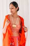 Shop_Lavina sippy_Orange Dupion Silk Hand Embroidered Patchwork Detailed Palazzo Set With Cape _at_Aza_Fashions