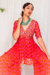 Buy_Lavina sippy_Orange Georgette Embroidered Chevron V Neck Printed Peplum Kurta With Sharara _Online_at_Aza_Fashions