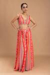 Buy_Lavina sippy_Orange Georgette Embroidered Mirror V Geometric Printed Blouse With Flared Pant _at_Aza_Fashions