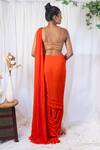 Shop_Lavina sippy_Orange Georgette Embroidered Shell Detailed Pre-draped Saree With Blouse _at_Aza_Fashions