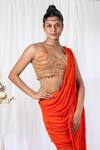 Lavina sippy_Orange Georgette Embroidered Shell Detailed Pre-draped Saree With Blouse _Online_at_Aza_Fashions