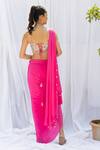 Shop_Lavina sippy_Pink Crepe Embroidered Shell Scoop Solid Pre-draped Saree With Blouse _at_Aza_Fashions