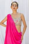 Lavina sippy_Pink Crepe Embroidered Shell Scoop Solid Pre-draped Saree With Blouse _Online_at_Aza_Fashions