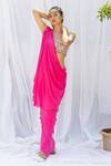 Buy_Lavina sippy_Pink Crepe Embroidered Shell Scoop Solid Pre-draped Saree With Blouse _Online_at_Aza_Fashions