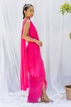 Shop_Lavina sippy_Pink Crepe Embroidered Shell Scoop Solid Pre-draped Saree With Blouse _Online_at_Aza_Fashions