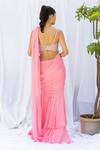 Shop_Lavina sippy_Pink Crepe Embroidered Shell Scoop Layered Pre-draped Saree With Blouse _at_Aza_Fashions