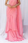 Buy_Lavina sippy_Pink Crepe Embroidered Shell Scoop Layered Pre-draped Saree With Blouse _Online_at_Aza_Fashions