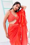 Lavina sippy_Orange Georgette Embroidered Cutdana Solid Ruffle Pre-draped Saree With Blouse _Online_at_Aza_Fashions