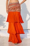 Buy_Lavina sippy_Orange Crepe Printed Geometric Halter Neck Frill Layered Skirt With Blouse _Online_at_Aza_Fashions