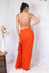 Shop_Lavina sippy_Orange Crepe Embroidered Mirror Blouse Sweetheart Draped Skirt Set With Cape _at_Aza_Fashions