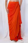 Shop_Lavina sippy_Orange Crepe Embroidered Mirror Blouse Sweetheart Draped Skirt Set With Cape _Online_at_Aza_Fashions