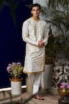 Philocaly_White Cotton Silk Embroidered Thread Solace Floral Kurta And Trouser Set _Online_at_Aza_Fashions