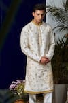 Buy_Philocaly_White Cotton Silk Embroidered Thread Solace Floral Kurta And Trouser Set _Online_at_Aza_Fashions