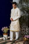 Shop_Philocaly_White Cotton Silk Embroidered Thread Solace Floral Kurta And Trouser Set _Online_at_Aza_Fashions