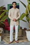 Philocaly_Beige Chanderi Embroidered Thread Shish Short Kurta _Online_at_Aza_Fashions