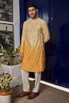 Buy_Philocaly_Yellow Chanderi Embroidered Floral Motif Agni Kurta _at_Aza_Fashions