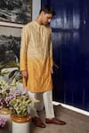 Philocaly_Yellow Chanderi Embroidered Floral Motif Agni Kurta _Online_at_Aza_Fashions