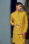 Buy_Philocaly_Yellow Cotton Silk Embroidered Lattice Bundi _at_Aza_Fashions