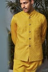 Shop_Philocaly_Yellow Cotton Silk Embroidered Lattice Bundi _Online_at_Aza_Fashions