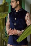 Philocaly_Blue Velvet Printed Nature Viren Bundi Kurta Set _at_Aza_Fashions