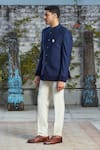 Philocaly_Blue Wool Blend Pintucked Aris Hem Bandhgala _Online_at_Aza_Fashions