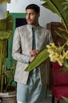 Buy_Philocaly_Beige Banarasi Brocade Woven Geometric Jiva Jaal Bandhgala Set _Online_at_Aza_Fashions