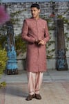 Philocaly_Pink Cotton Silk Embroidery Fleur Yuv Sherwani _Online_at_Aza_Fashions