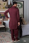 Shop_Philocaly_Maroon Cotton Lycra Embroidery Geometric Scarlet Pathani Kurta _at_Aza_Fashions