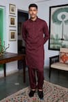 Shop_Philocaly_Maroon Cotton Lycra Embroidery Geometric Scarlet Pathani Kurta _Online_at_Aza_Fashions