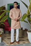 Buy_Philocaly_Orange Cotton Silk Print Leaf Chitr Kurta _at_Aza_Fashions